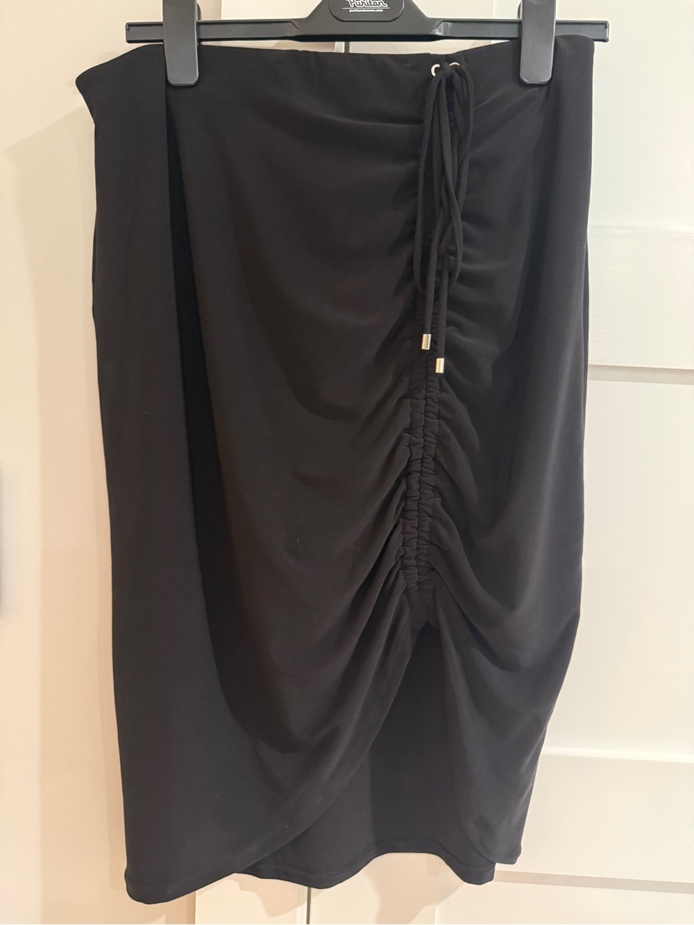 White House Black Market Black Ruched Drawstring Midi Skirt